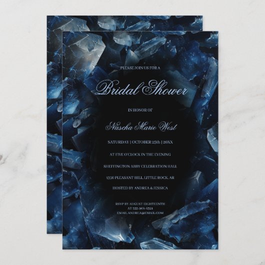 Dark Blue Boho Witch Crystals Black Bridal Shower 招待状 (正面/裏面)