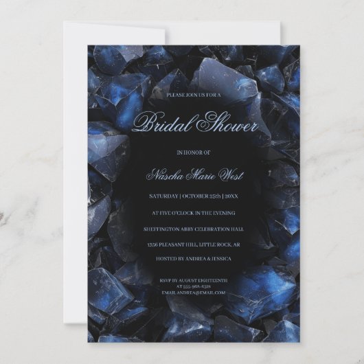 Dark Blue Boho Witch Crystals Black Bridal Shower 招待状 (正面)
