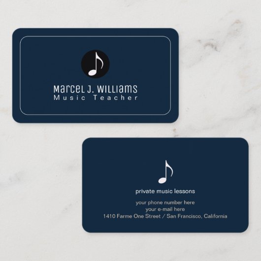 Dark Blue Business Cards With Music Note 名刺 (正面/裏面)