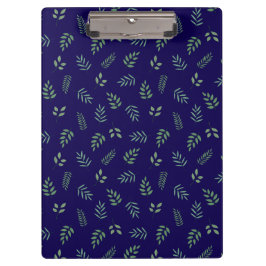 Dark Blue Clipboard with Elegant All-Over Leaf Des クリップボード