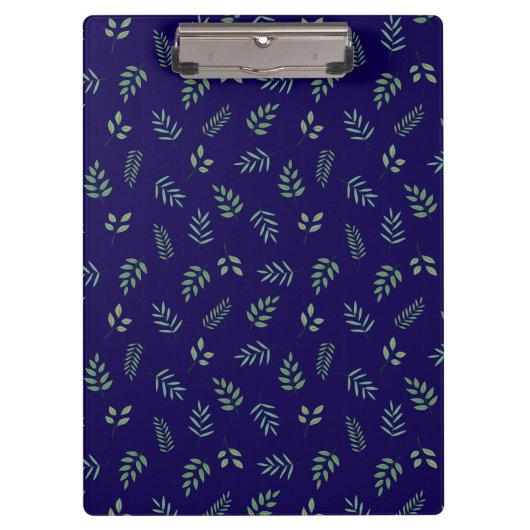 Dark Blue Clipboard with Elegant All-Over Leaf Des クリップボード (正面)