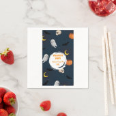 Dark Blue Cute Pumpkin Ghost Moon Halloween スタンダードカクテルナプキン (インサイチュ)