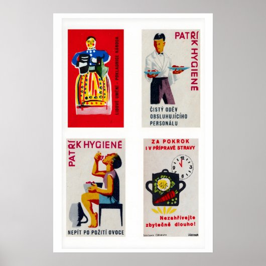 Dark Blue Czechoslovak Matchbox Labels Grid Print ポスター (正面)