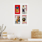 Dark Blue Czechoslovak Matchbox Labels Grid Print ポスター (キッチン)