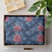 Dark Blue Damask with Red Poinsettia Flowers 薄葉紙 (ギフト)