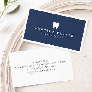 Dark blue dentist tooth logo modern minimalist 名刺
