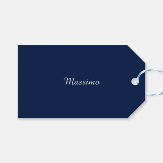 Dark Blue Elegant Casual Own Name Handwriting ギフトタグ (正面(横))