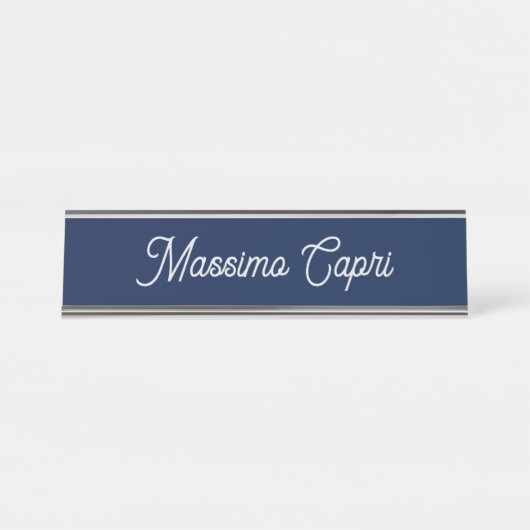 Dark Blue Elegant Casual Own Name Handwriting デスクネームプレート (正面)