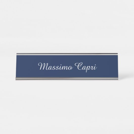 Dark Blue Elegant Casual Own Name Handwriting デスクネームプレート (正面)