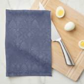 Dark Blue Floral Damask Pattern - Kitchen Towel キッチンタオル (四つ折り)