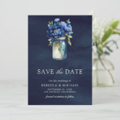 Dark Blue Floral Mason Jar Photo Wedding セーブザデート (スタンド正面)