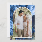 Dark Blue Floral Mason Jar Photo Wedding セーブザデート (裏面)