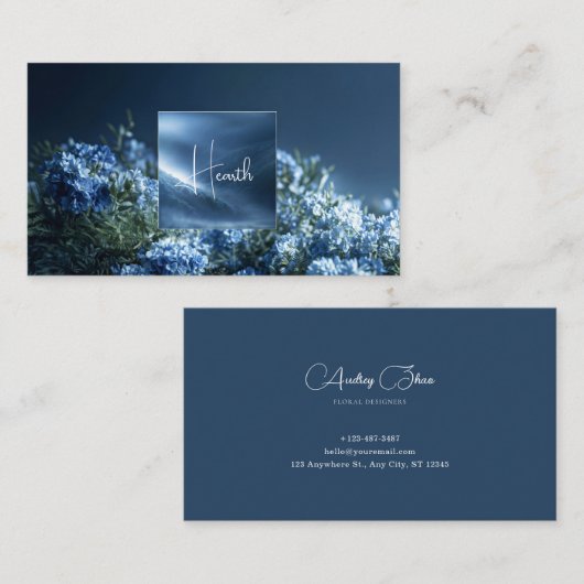 Dark Blue Floral Misty Mountain Luminous Frame 名刺 (正面/裏面)