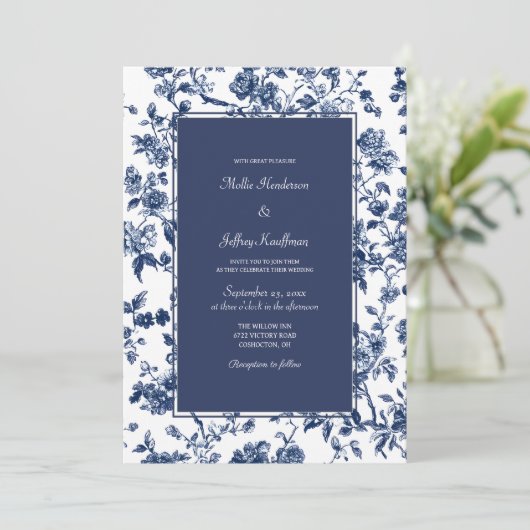 Dark Blue Floral Wedding  招待状 (スタンド正面)