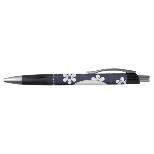 Dark Blue Flowers and Dots Pattern Personalised ボールペン (トップ)