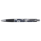 Dark Blue Flowers and Dots Pattern Personalised ボールペン (裏面)