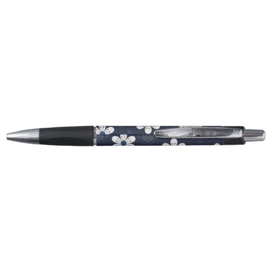 Dark Blue Flowers and Dots Pattern Personalised ボールペン (裏面)