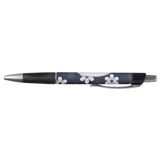 Dark Blue Flowers and Dots Pattern Personalised ボールペン (底)