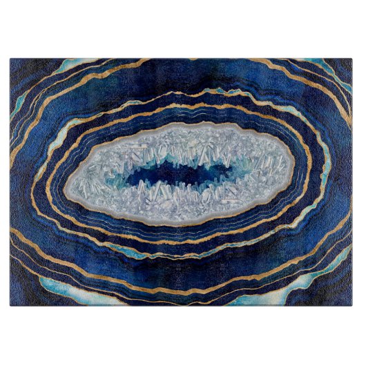 Dark Blue Geode and Gold Digital Art カッティングボード (正面)