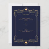 Dark Blue &Gold Art Deco Style Wedding Invitation 招待状 (正面)