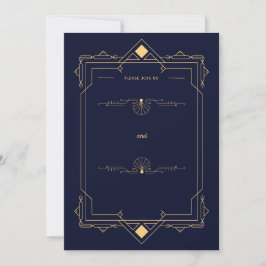 Dark Blue &Gold Art Deco Style Wedding Invitation 招待状