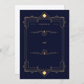 Dark Blue &Gold Art Deco Style Wedding Invitation 招待状 (正面/裏面)