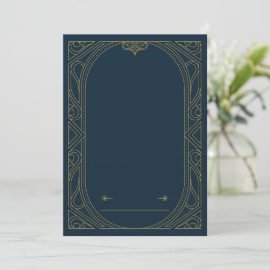 Dark Blue &Gold Art Deco Style Wedding Invitation 招待状 (スタンド正面)