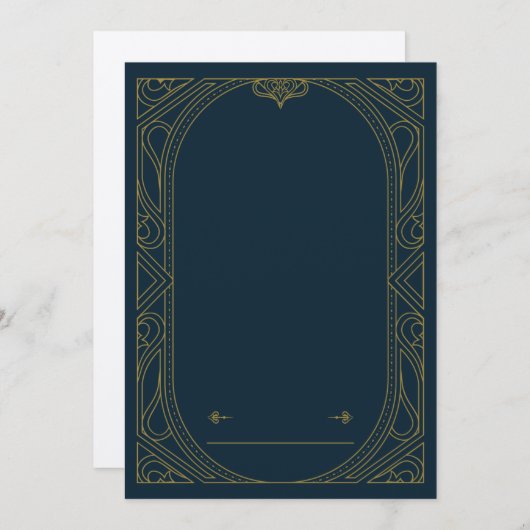 Dark Blue &Gold Art Deco Style Wedding Invitation 招待状 (正面/裏面)