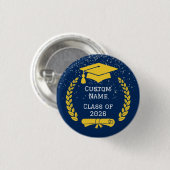 Dark Blue & Gold Class of 2026 Graduation Button 缶バッジ (正面&裏面)