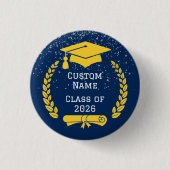 Dark Blue & Gold Class of 2026 Graduation Button 缶バッジ (正面)