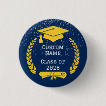 Dark Blue & Gold Class of 2026 Graduation Button