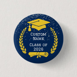 Dark Blue & Gold Class of 2026 Graduation Button 缶バッジ