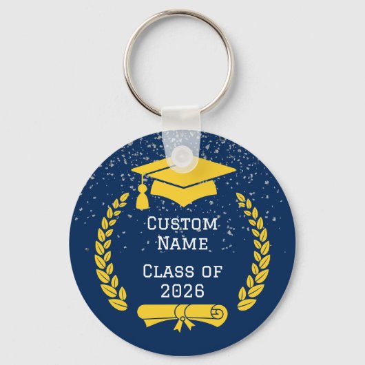 Dark Blue & Gold Class of 2026 Graduation Keychain キーホルダー (正面)