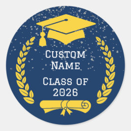 Dark Blue & Gold Class of 2026 Graduation Sticker ラウンドシール