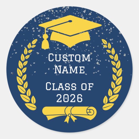 Dark Blue & Gold Class of 2026 Graduation Sticker ラウンドシール (正面)