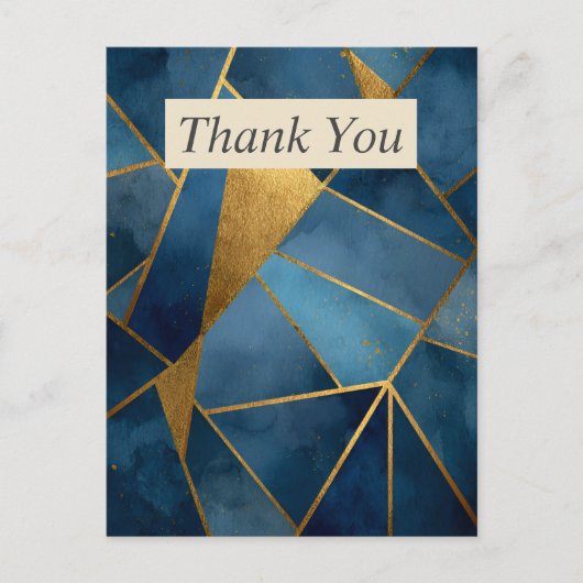 Dark Blue & Gold Geometric Thank You Card ポストカード (正面)