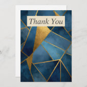 Dark Blue & Gold Geometric Thank You Card 招待状 (正面/裏面)