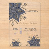 Dark Blue & Gold Midnight Sparkle Stars New Year  アクリル招待状 (正面)