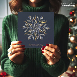 Dark Blue & Gold Midnight Sparkle Stars New Year  カード