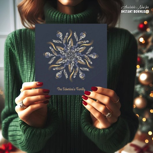 Dark Blue & Gold Midnight Sparkle Stars New Year  カード