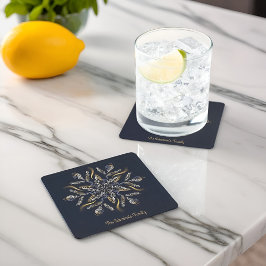 Dark Blue & Gold Midnight Sparkle Stars New Year  スクエアペーパーコースター