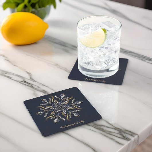 Dark Blue & Gold Midnight Sparkle Stars New Year  スクエアペーパーコースター