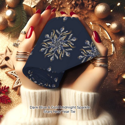 Dark Blue & Gold Midnight Sparkle Stars New Year  ネクタイ