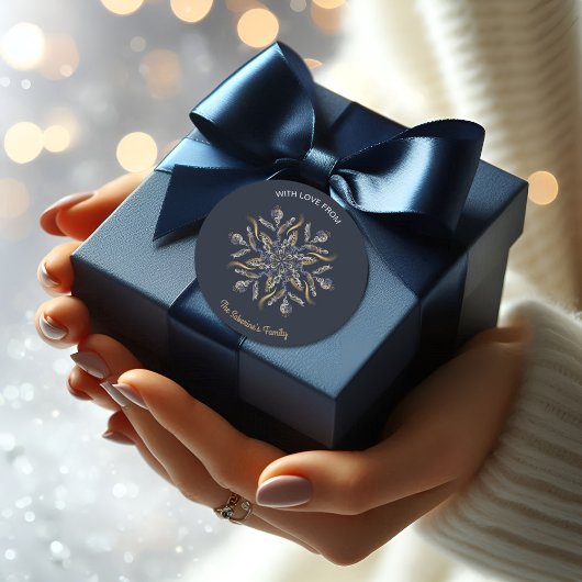 Dark Blue & Gold Midnight Sparkle Stars New Year  ラウンドシール