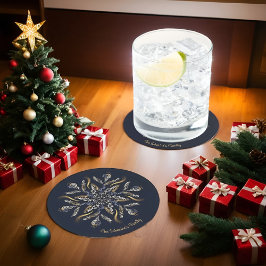 Dark Blue & Gold Midnight Sparkle Stars New Year  ラウンドペーパーコースター