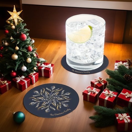 Dark Blue & Gold Midnight Sparkle Stars New Year  ラウンドペーパーコースター