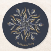 Dark Blue & Gold Midnight Sparkle Stars New Year  ラウンドペーパーコースター (正面)