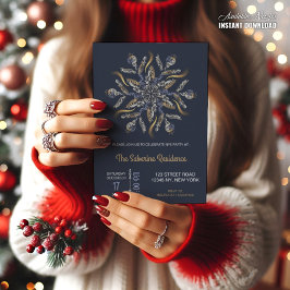 Dark Blue & Gold Midnight Sparkle Stars New Year  招待状