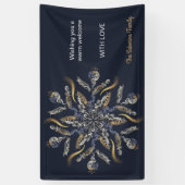 Dark Blue & Gold Midnight Sparkle Stars New Year  横断幕 (縦)