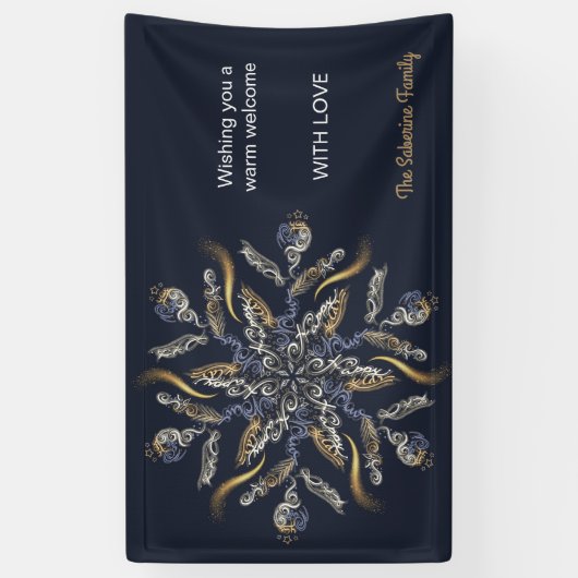 Dark Blue & Gold Midnight Sparkle Stars New Year  横断幕 (縦)